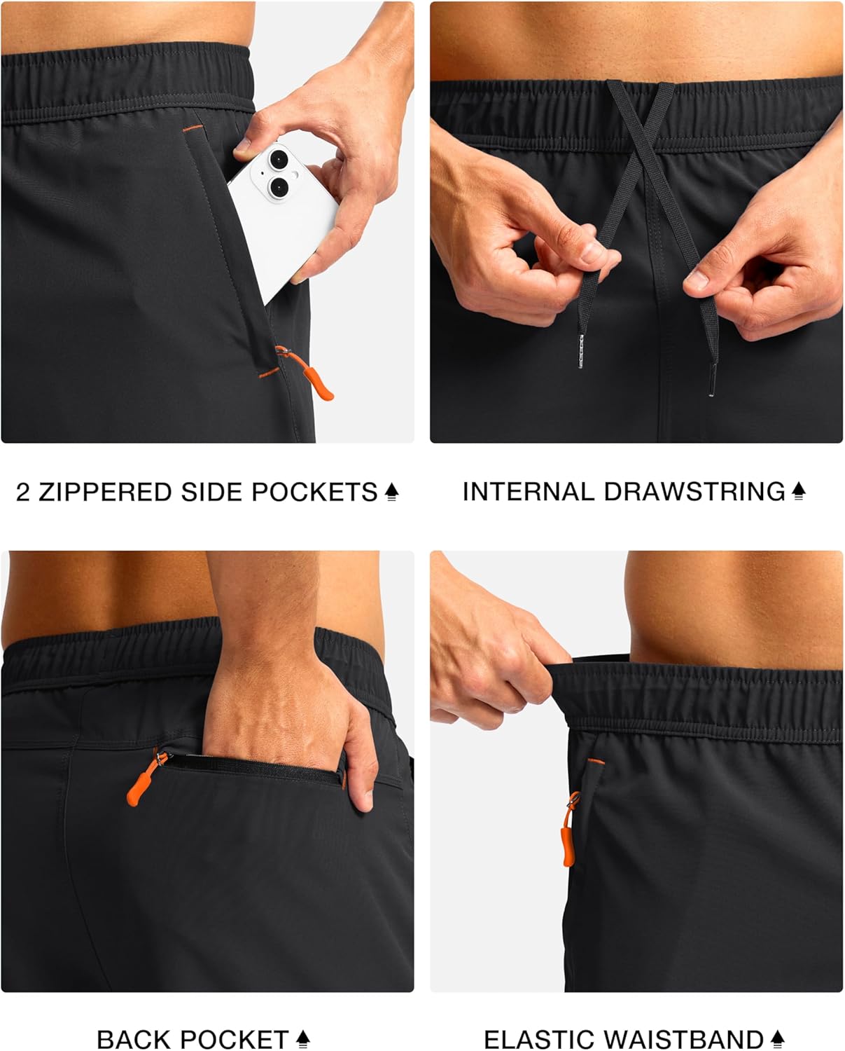 Pudolla Men's Athletic Hiking Shorts - Lightweight Workout & Travel Shorts with 3 Zipper Pockets