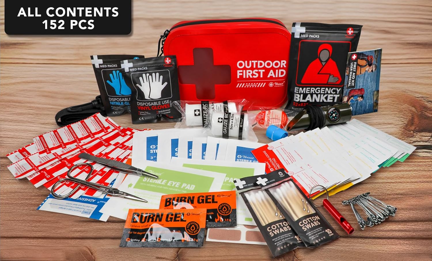 152 PCS Waterproof First Aid Kit - Portable Emergency Medical Kit for Boating, Camping & Fishing | Red
