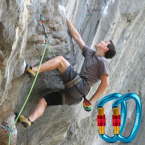 STURME UIAA Certified Climbing Carabiner Clips, 2 Pack 25KN(5623lbs) Screwgate Locking Carabiner Heavy Duty Caribeener Clips, Large Carabiner D Ring for Rock Climbing & Mountaineering