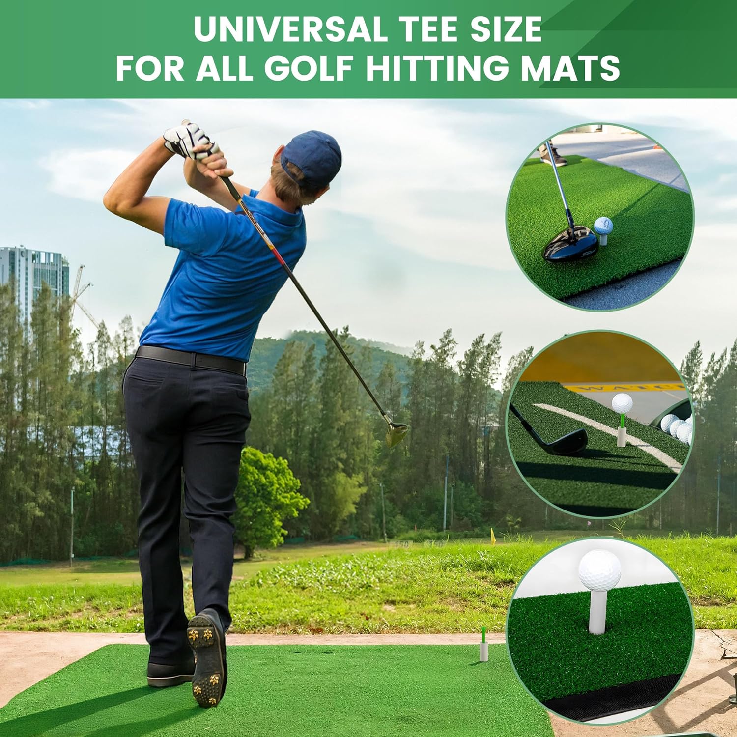 Seticek Rubber Golf Tees - Durable & Stable for Mats | 32 Pcs in 6 Mixed Sizes & 2 Variants