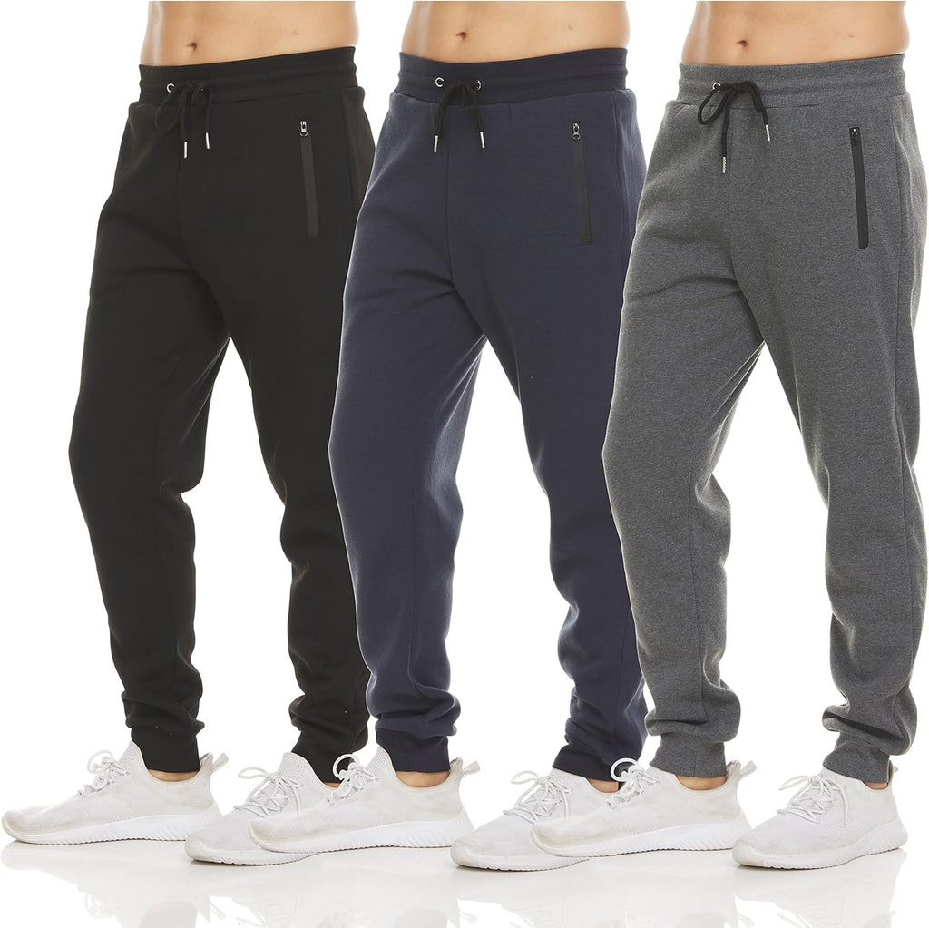 PURE CHAMP Men's Fleece Jogger Sweatpants - 3 Pack with Zipper Pocket | Sizes S-3XL