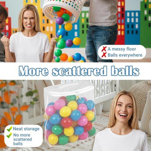 Molain Mesh Ball Pit Balls Storage Bag - Durable Nylon Zipper Organizer, 16.5 x 8.3 x 14.6 Inches | Foldable for Home & Travel
