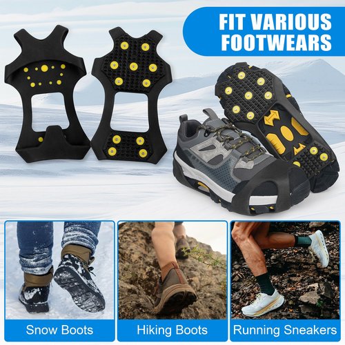 Crampons Ice Cleats for Boots Men and Women Anti Slip Grips Snow Ice Shoes Rubber Snow Traction Cleats Slip-on Stretch Footwear Walking Crampon Medium