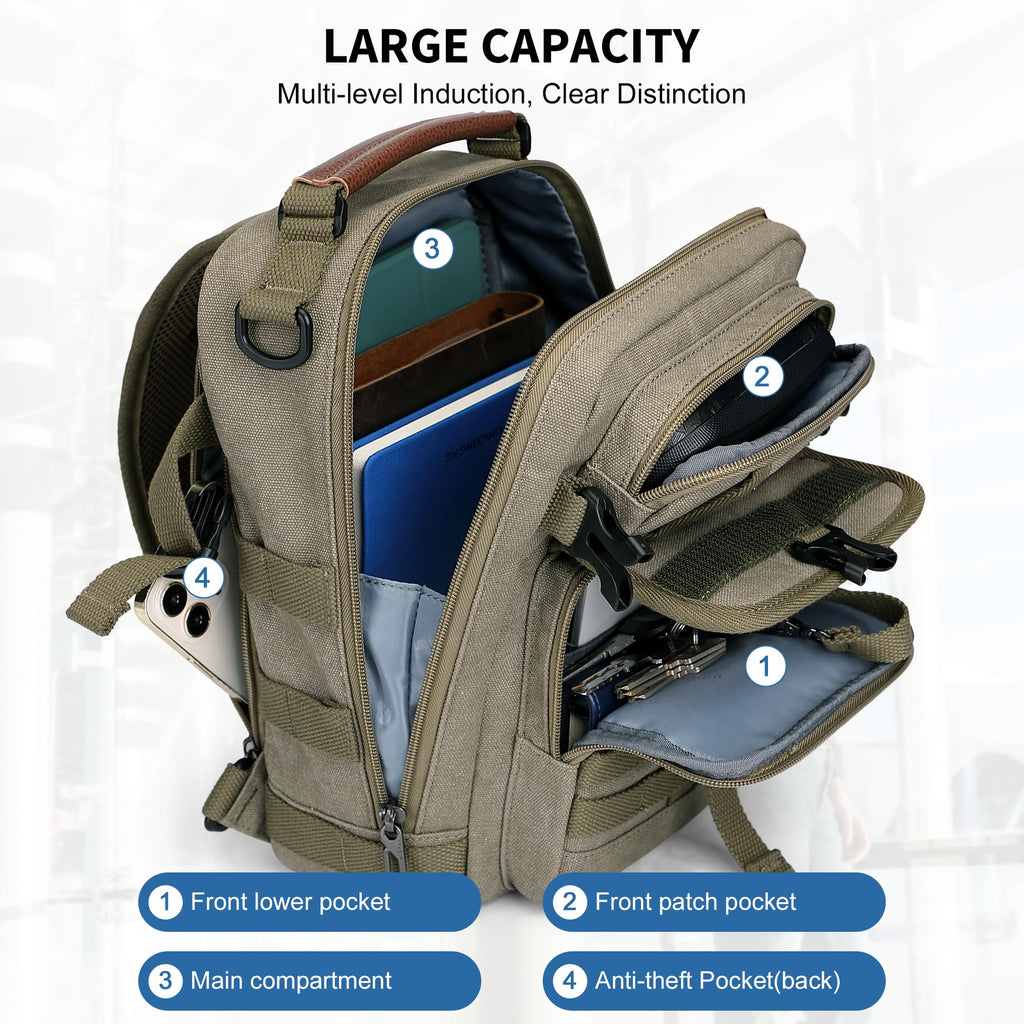 WITZMAN Sling Bag for Men Canvas Shoulder Crossbody Bags Large Vintage Bags for Men Travel, Casual, Daily(A8021 Army Green)