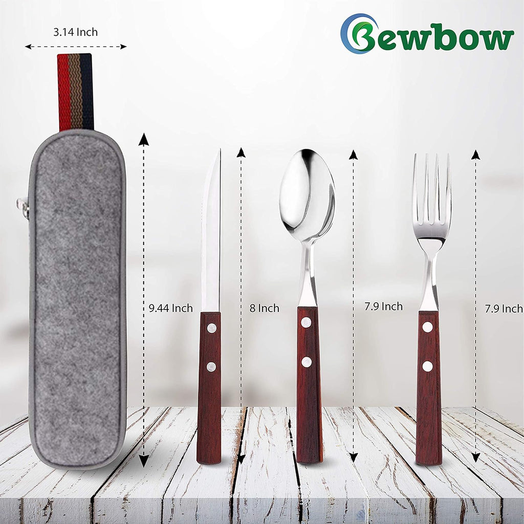 Skiennix Stainless Steel Travel Utensils Set - Eco-Friendly 3-Piece Fork & Spoon with Case