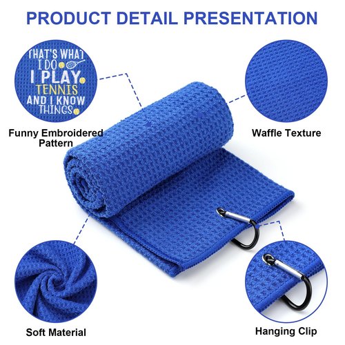 VitalCozy 4 Pieces Tennis Towel Funny Embroidered Tennis Towel with 4 Clip Sports Court Accessory Gifts for Men Women(Classic Style)
