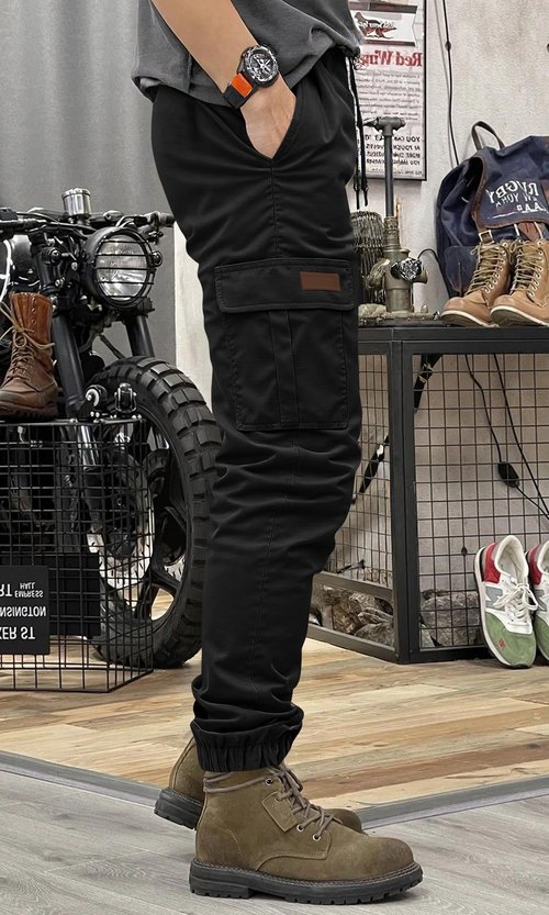 Runcati Mens Cargo Pants Casual Drawstring Elastic Waist Chino Pants Stretch Outdoor Track Joggers Sweatpants Black