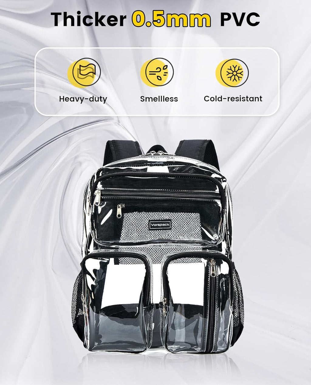 Vorspack Clear Backpack - Heavy Duty Transparent Bookbag for School & Travel | Large Black Design