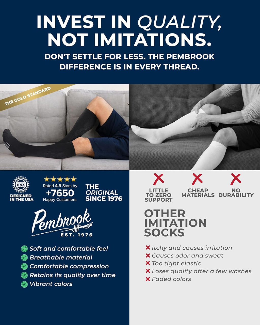 Pembrook Compression Socks - Light Support for Men & Women | 3 Pairs | 8-15 mmHg Dress Socks