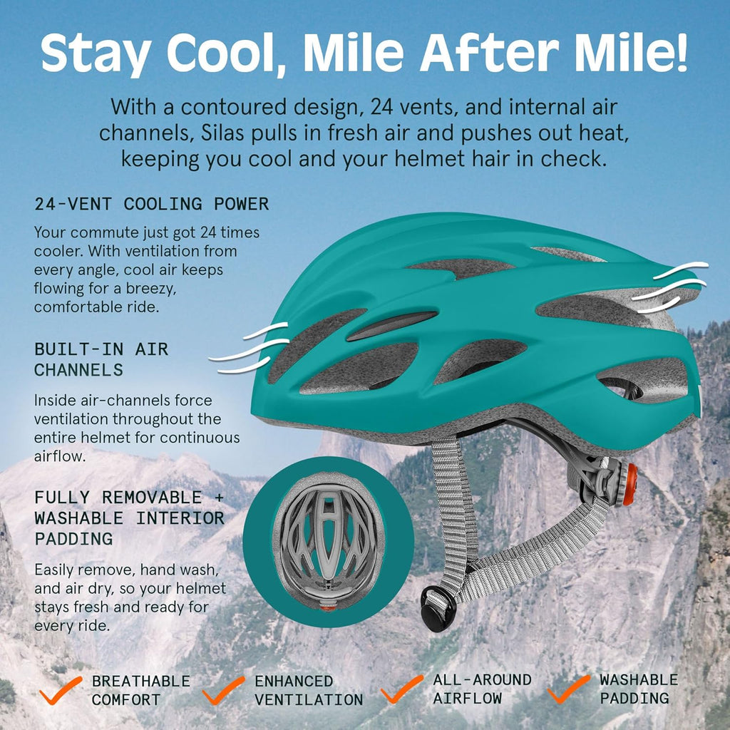 Retrospec Silas Road Bike Helmet - Lightweight & Padded with 24 Air Vents | Adjustable 54-61cm Size & LED Light