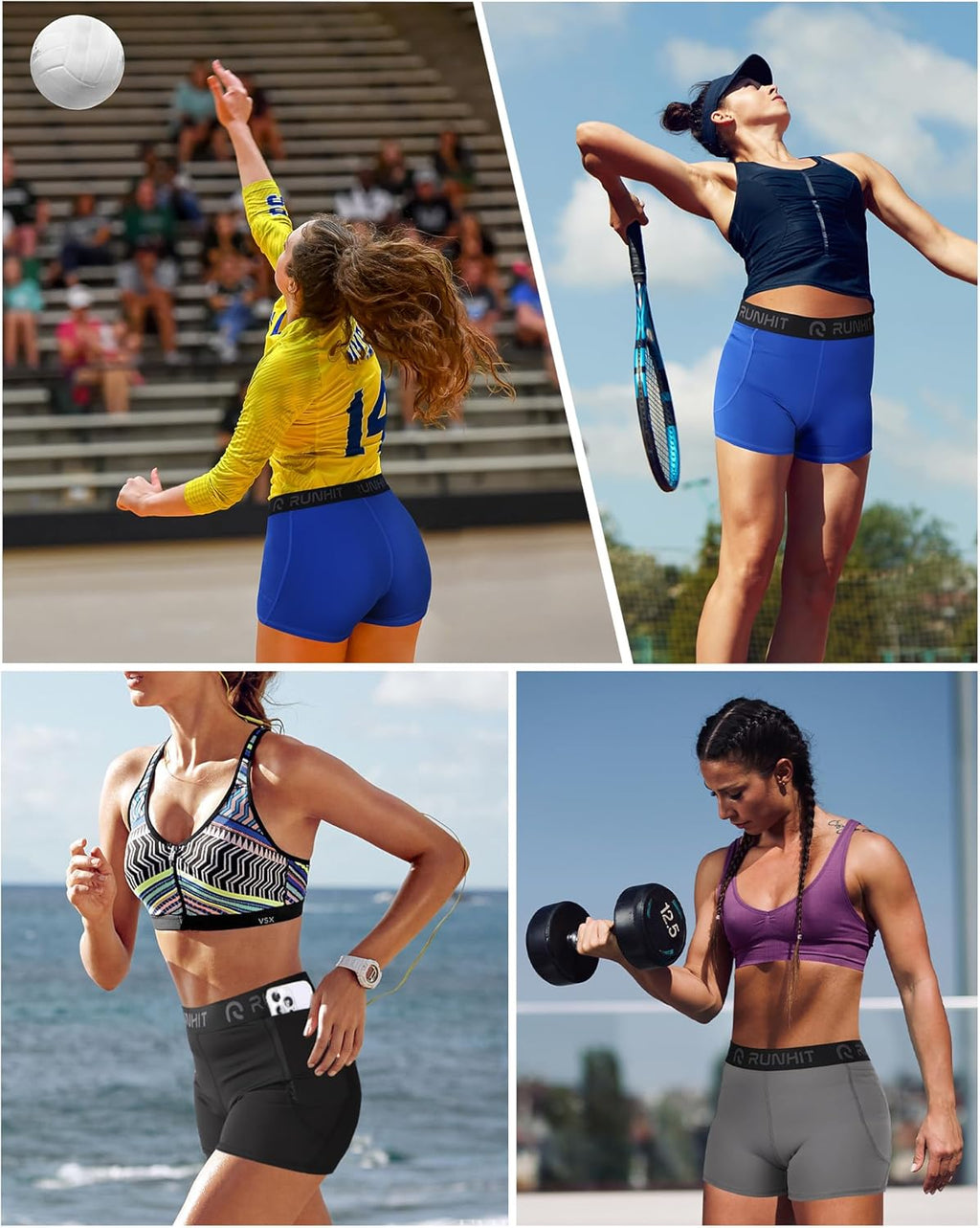Runhit 3" Volleyball Shorts - Women's Compression Spandex Shorts for Workout & Yoga | 3-Pack Set