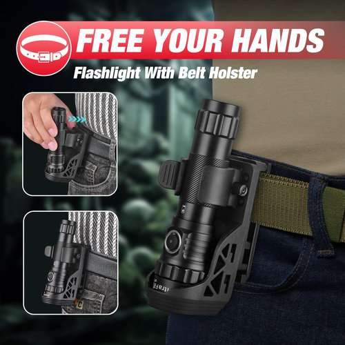 ULTRAFIRE Tactical Flashlight with Holster, 1200 High Lumen Police Flashlight with Holster for Duty Belt, Law Enforcement Flashlights with Belt Holder, Rechargeable Small LED Flash Light UF3