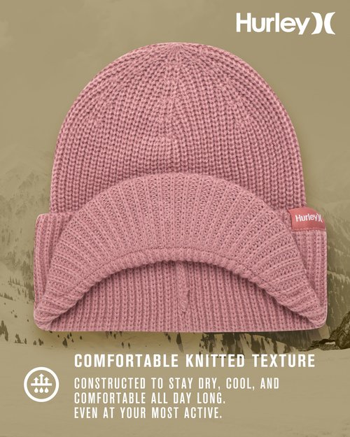 Hurley Women's Caylin Beanie Hat - Medium Fit Thick Ribbed Cable Knit with Fixed Cuff and Visor - Winter Hats for Women, Mauve