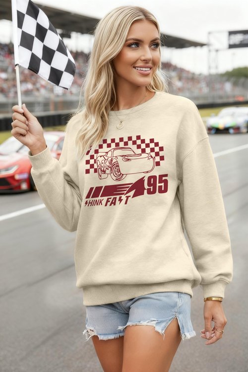 YHHR Car sweatshirt Magical King Dom Car Racer Long Sleeve Shirt Trendy Cars Graphic Pullover Autumn Vacation Trip Tops Apricot