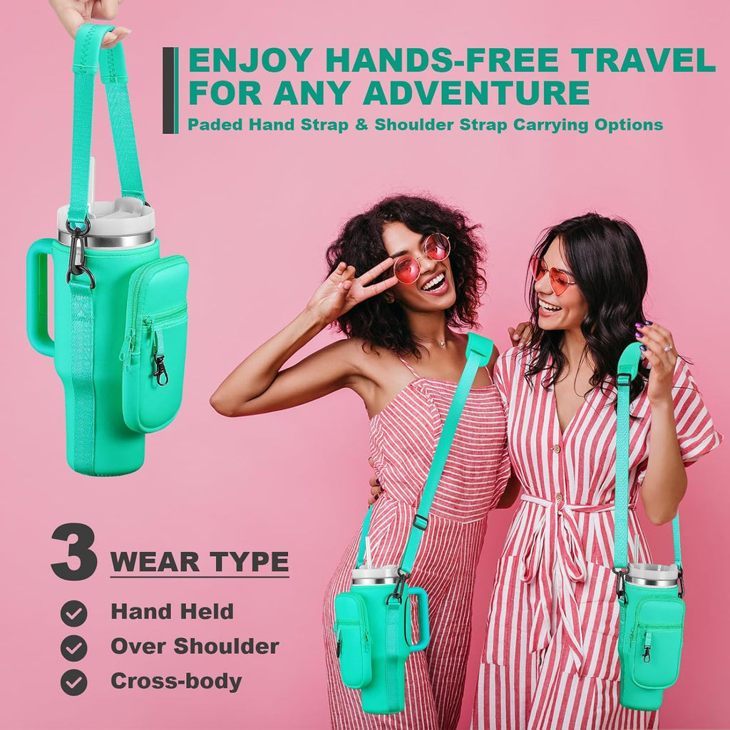 Stanley Water Bottle Carrier Bag - Insulated Neoprene Holder with Phone Pocket | Adjustable Strap, Pink