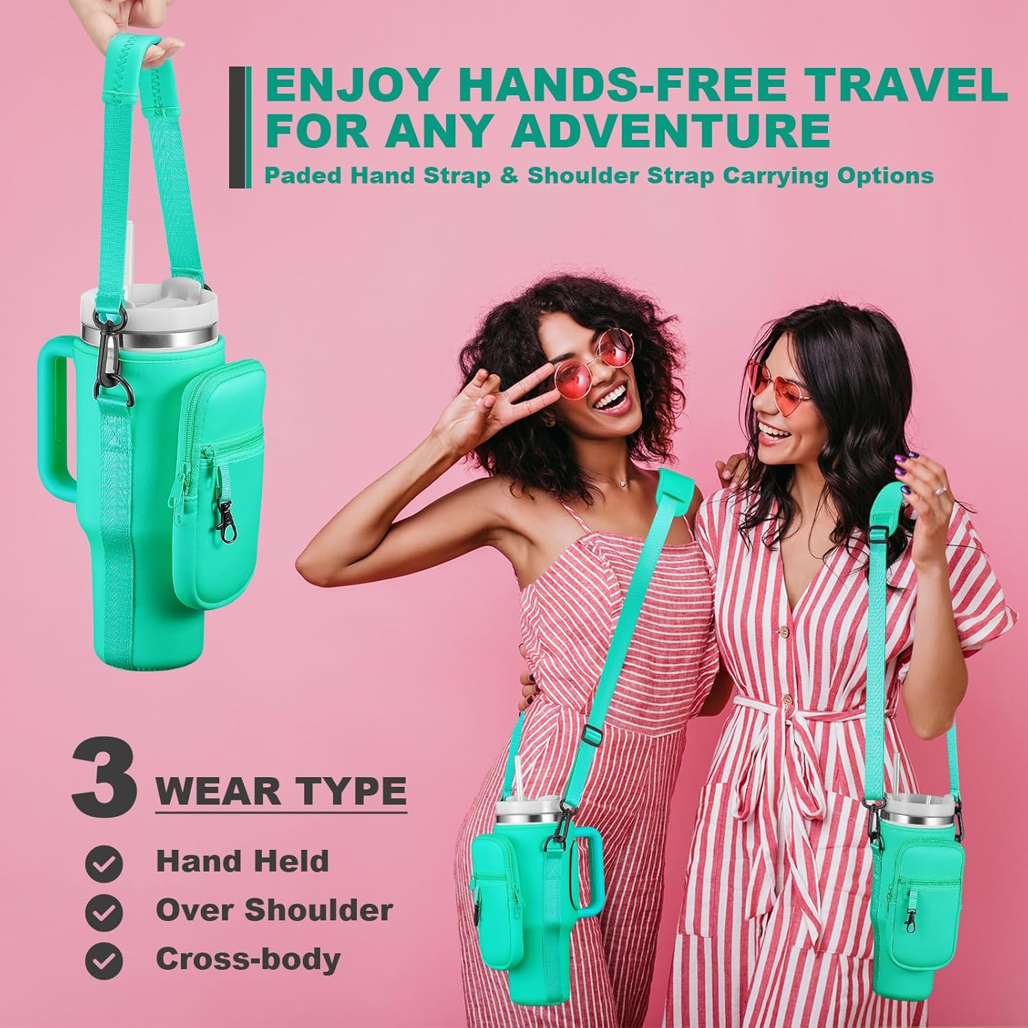 Stanley Water Bottle Carrier Bag - Insulated Neoprene Holder with Phone Pocket | Adjustable Strap, Pink