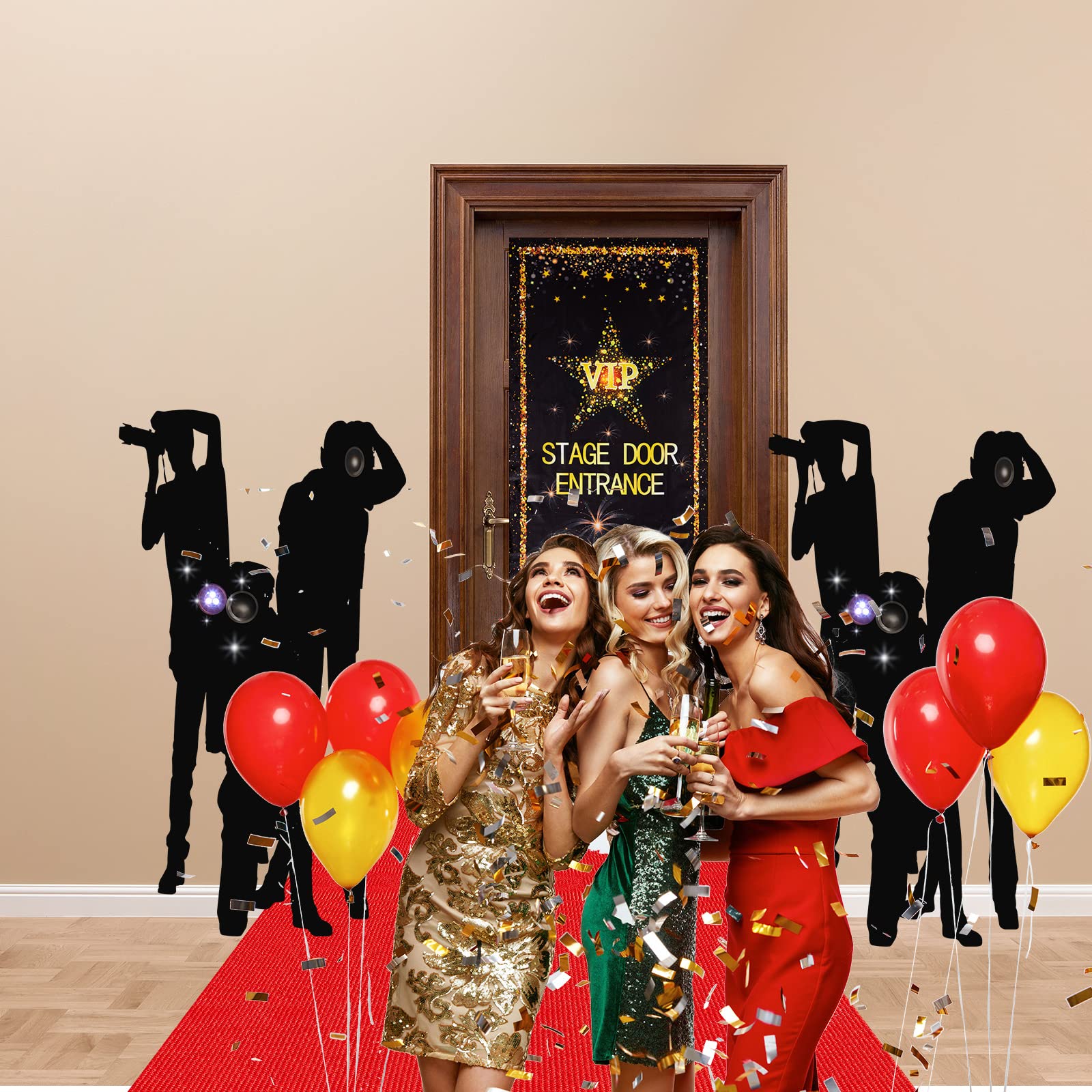 Timtin VIP Entrance Banner Photography Backdrop with Red Carpet Runner, Paparazzi Props, 2.6 x 15 ft Rug, Double-Sided Tape for Party Decorations and Movie Theme Events