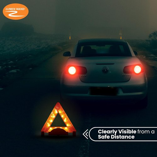 Lumen Wand LED Reflective Warning Triangles Kit - 3-Pack for Road Safety | Metal Base & Internal LEDs, Includes Storage Bag & 9 AAA Batteries