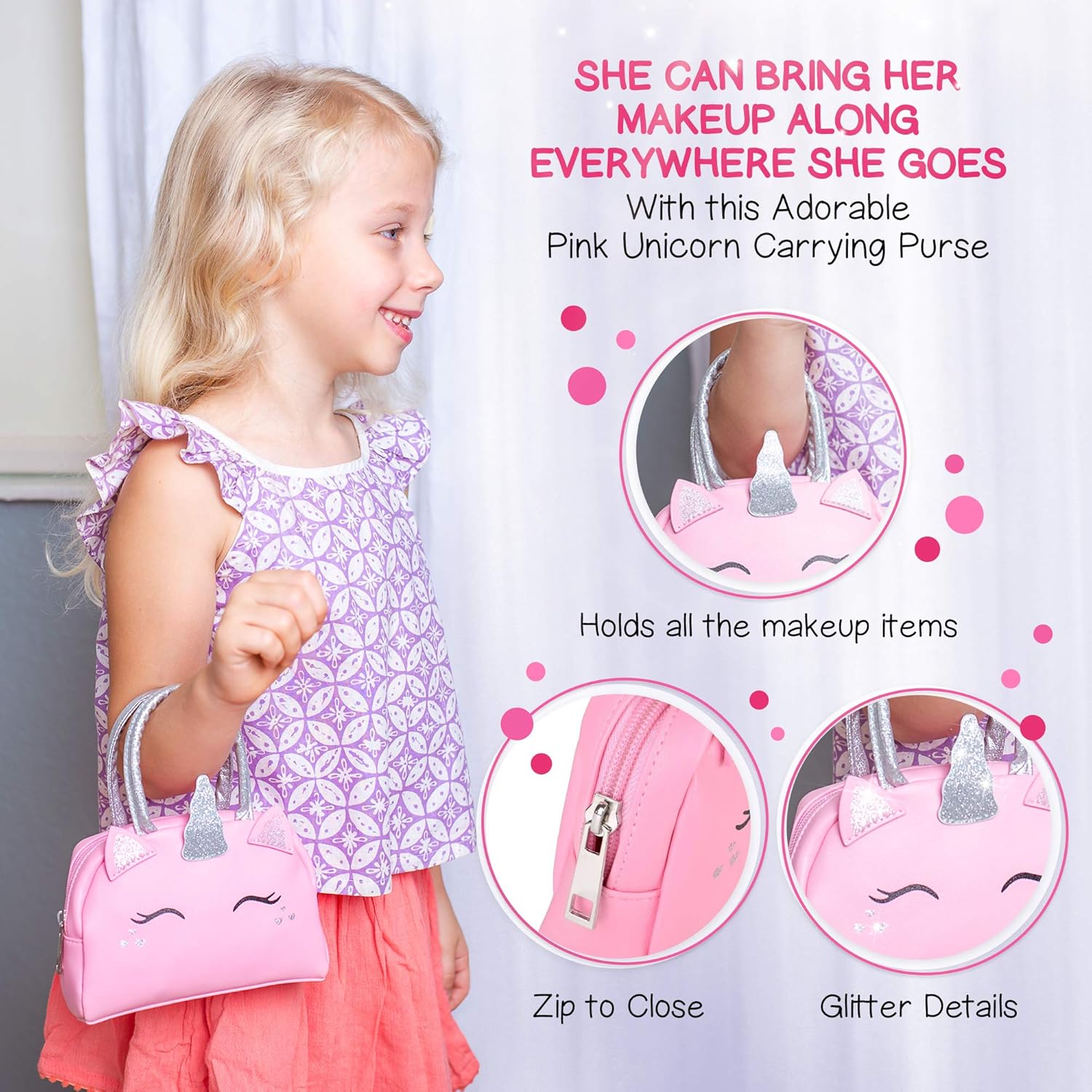 Skiennix Kids Real Makeup Kit - Non-Toxic Washable Set with Pink Unicorn Purse | Perfect for Ages 4-8