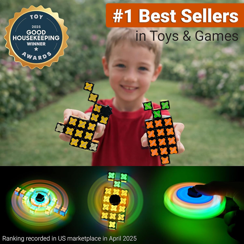 TOSY Magnet Fidget Spinner - Glow-in-the-Dark 3-in-1 Transformable Toy | Infinity Cube & Puzzle for Stress Relief