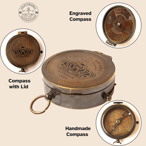 Brass Compass Vintage Finish Kelvin Hughes 100 Year Calendar Compasses Lid Compass Directional & Navigational Tool