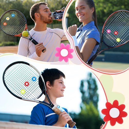 LLOUSSAK 8Pcs Tennis Racket Dampener, Silicone Tennis Dampener for Racket, Heart & Flower Racket String Damping Tennis Accessories for Tennis Racquet (4 Colors)