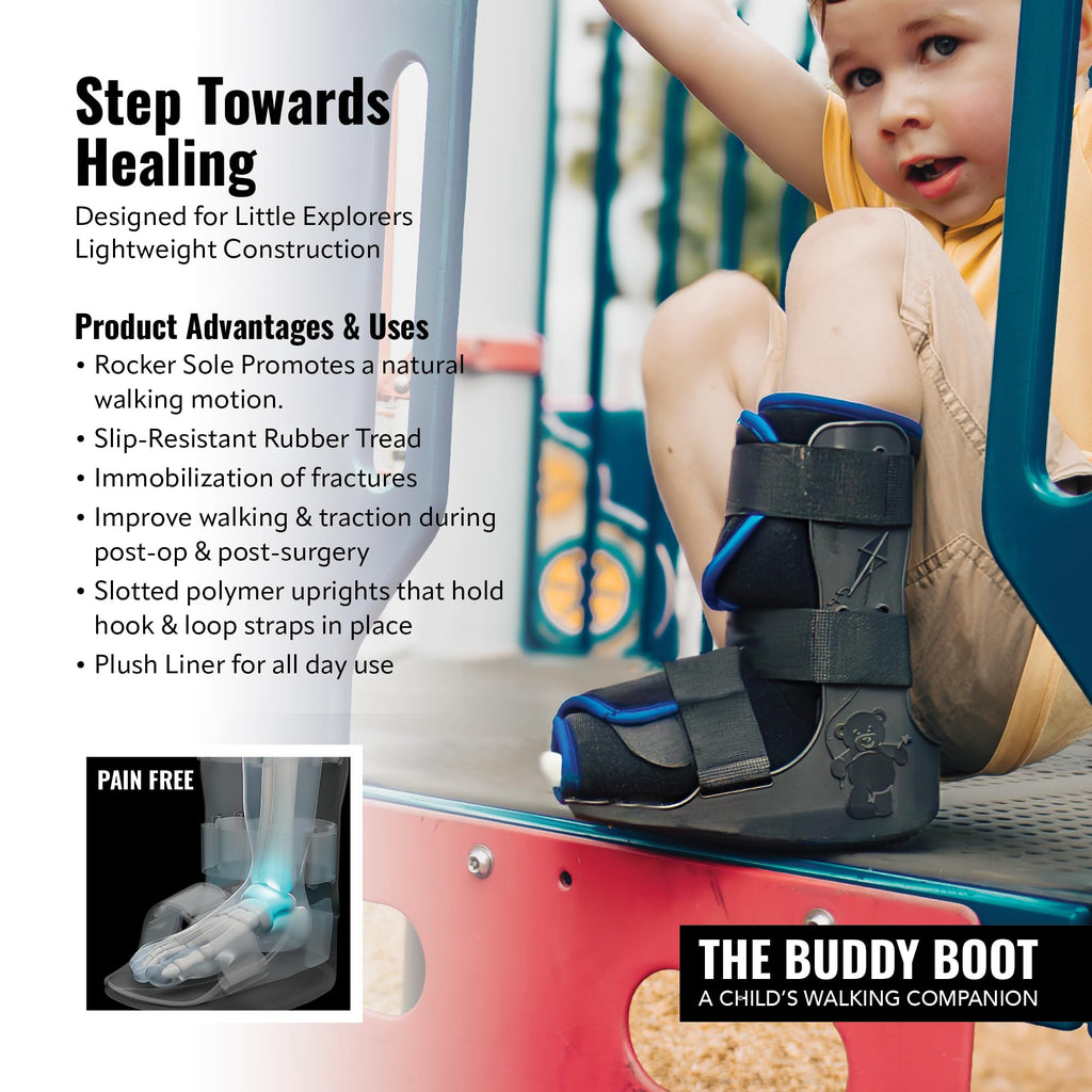Braceapedia Pediatric Medical Walking Boot - Toddler & Kids Only, Orthopedic Foot Boot & Ankle Support Brace for Sprained Ankle - Universal Left/Right Fit - Medium Blue Liner (Fits Kids Foot Length 5" to 6 inches)