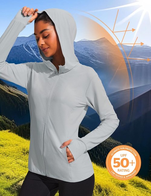 COOrun Women's Sun Protection Hoodie - UPF 50+ Full Zip Long Sleeve Active Jacket for Hiking & Running