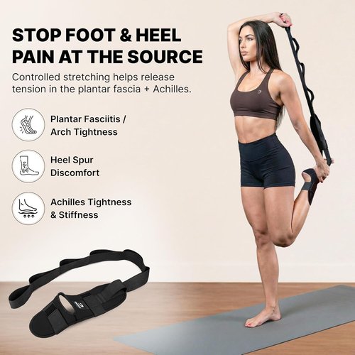 DMoose Fitness Foot & Calf Stretcher - Adjustable Padded Strap for Plantar Fasciitis Relief | Yoga Leg Stretching Tool