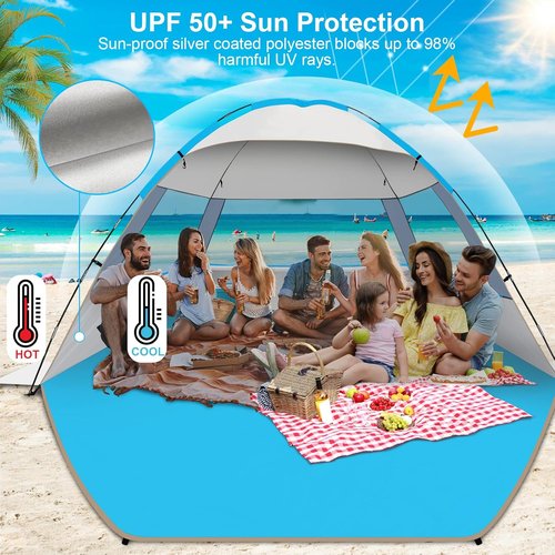 Gorich Beach Tent - Portable Sun Shelter for 3-10 People | UPF 50+ UV Protection & Easy Setup