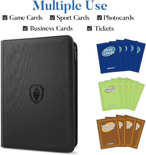 Fabmaker Premium Zip Card Binder - 9 Pocket Trading Card Album with Sturdy PU Cover | Black