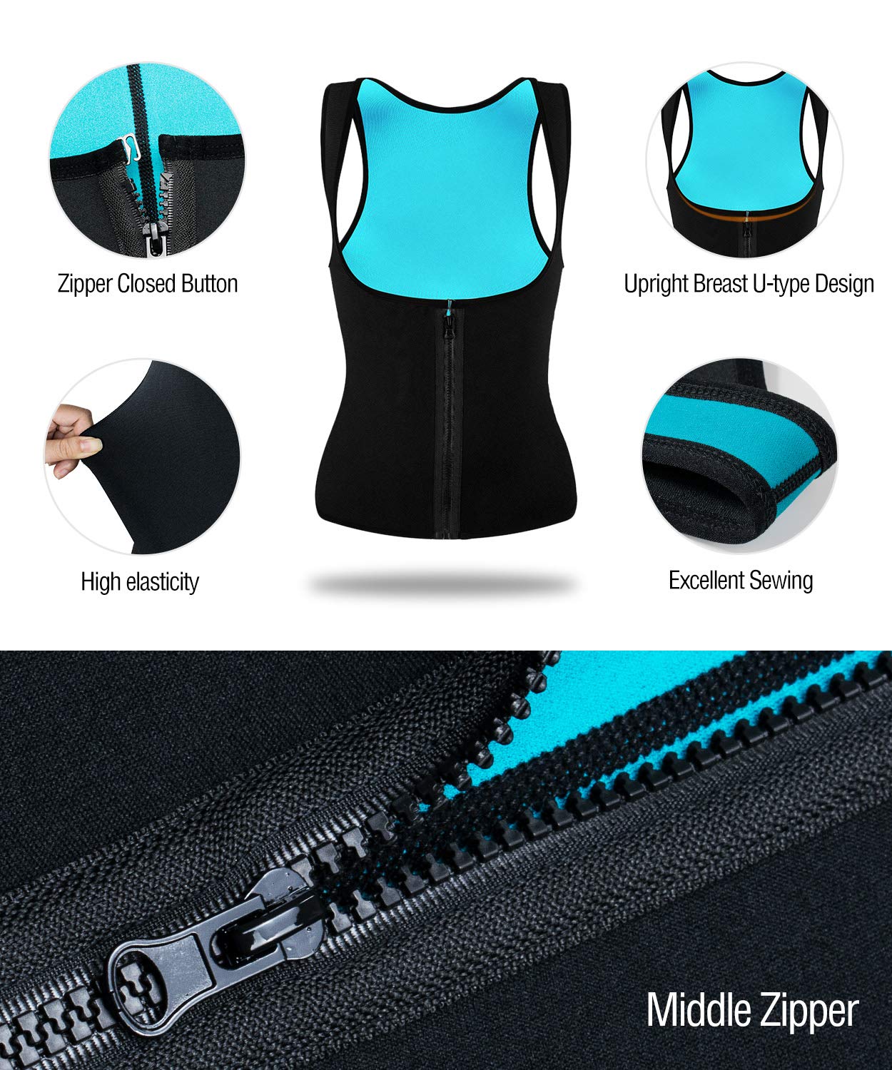 NonEcho Women Sauna Body Shaper Sweat Suit Sleeve Spa Cami Hot Neoprene Slimming Workout Vest Waist Trainer Top