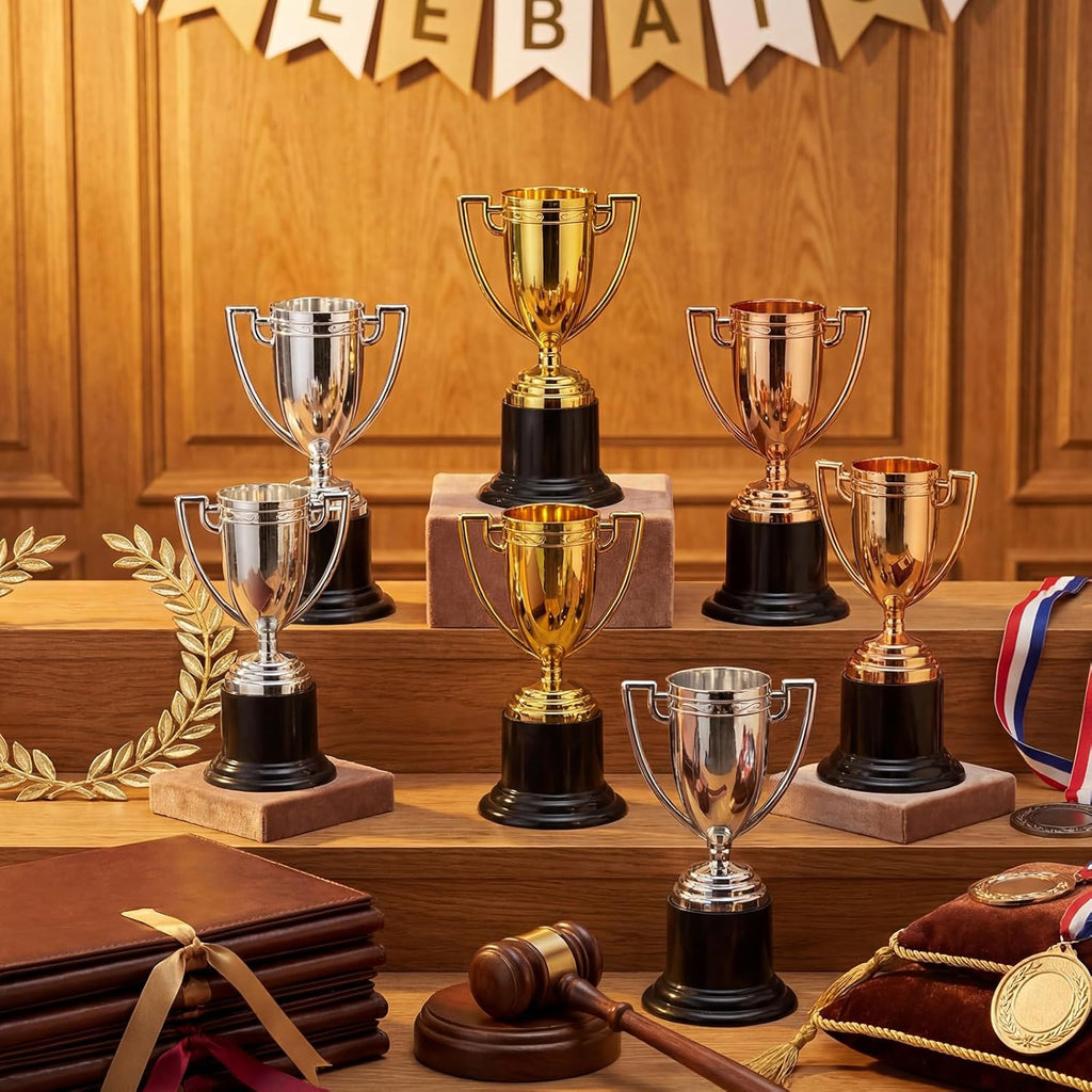 Skiennix Mini Trophy Cups Set - 60 Pcs 4-Inch Gold, Silver & Bronze Awards for Parties & Competitions