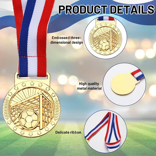 Cunno 24 Pcs Gold Award Medals - 2'' Basketball & Soccer Trophies with Ribbons for Sports Teams