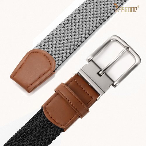 JASGOOD Reversible Elastic Braided Belt - 1.34" Casual Woven Stretch Golf Belt for Men