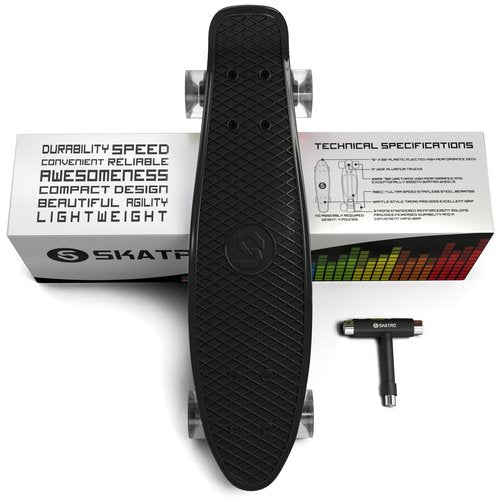Skatro Mini Cruiser Skateboard. 22x6inch Retro Style Plastic Board Comes Complete