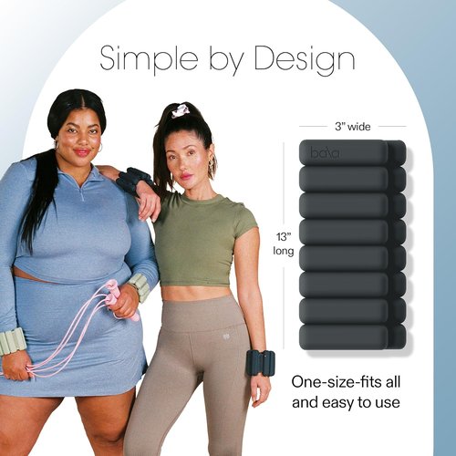 Bala Bangles Adjustable Wrist & Ankle Weights - 1 lb Charcoal Silicone Set for Gym, Yoga & Strength Training