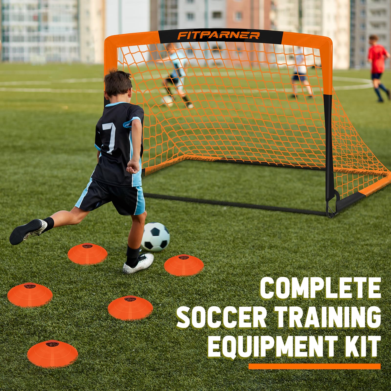 FITPARNER Kids Soccer Goal for Backyard Set - 2 Set of 5X3.6 ft (OrangeBlack)