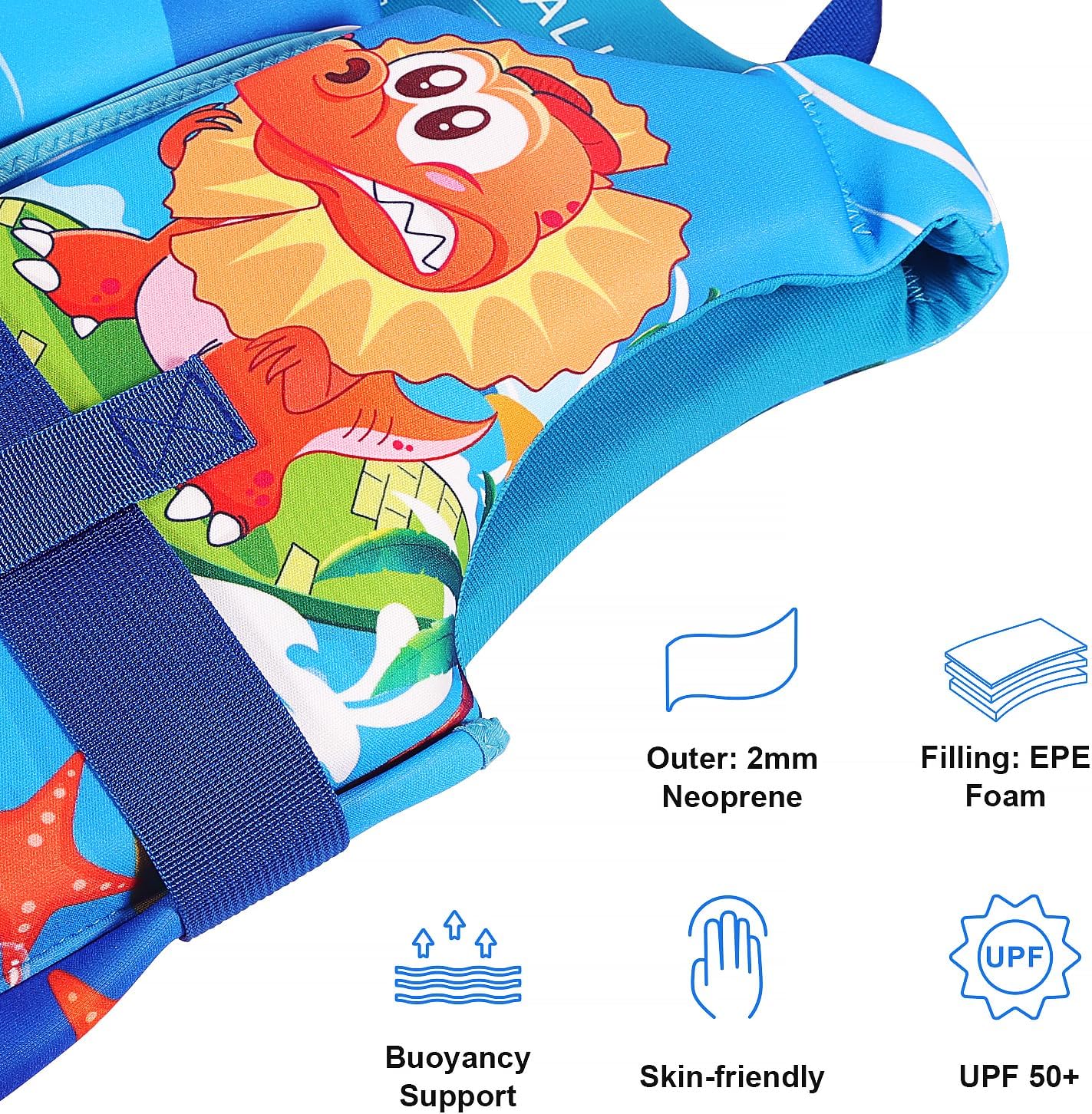 REALIKE Kids Swim Vest | Adjustable Toddler Floaties with Safety Strap | For Ages 2-10 Years, 22-88lbs