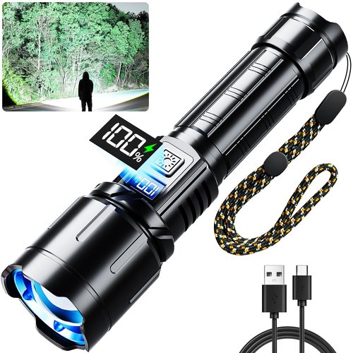 KNIBO Rechargeable Flashlight 99000 High Lumens, LED Super Bright Flash Light, Tactical Flashlights with LCD Power Display, 6 Modes, Waterproof, Brightest Flashlight for Emergencies Camping