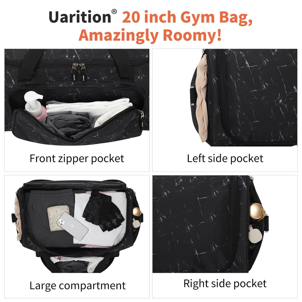 Uarition Men's Large Duffle Bag, 55L Heavy Duty Gym Bag for Sports, Workout, and Travel - Durable Duffel Gear Bag in Marble Black