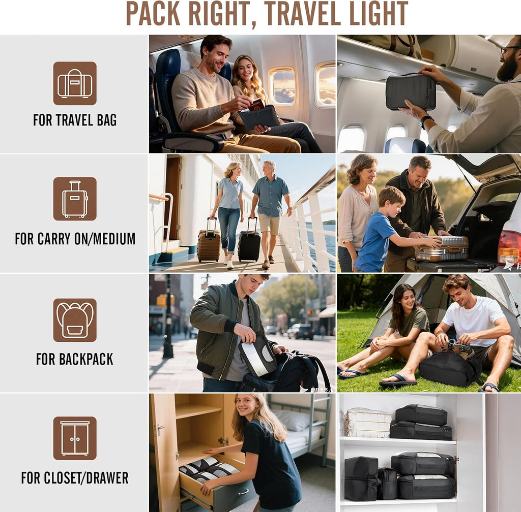 Veken Packing Cubes Set - Travel Organizer Bags with Laundry Bag & Passport Holder | 4 Sizes for Suitcase