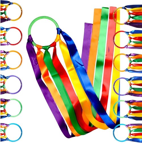 GSi Multicolor Ribbon Wands - Pack of 6 Dance Streamers with 9" Sticks & 1m Ribbons for Kids' Gymnastics & Parties