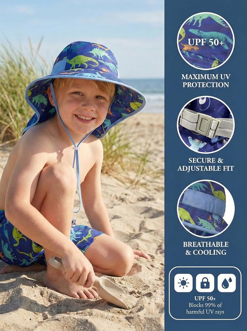 Icolor Kids Sun Hat - UPF 50+ Sun Protection Bucket Hat for Toddlers | Summer Beach Play Hat for Ages 3-10