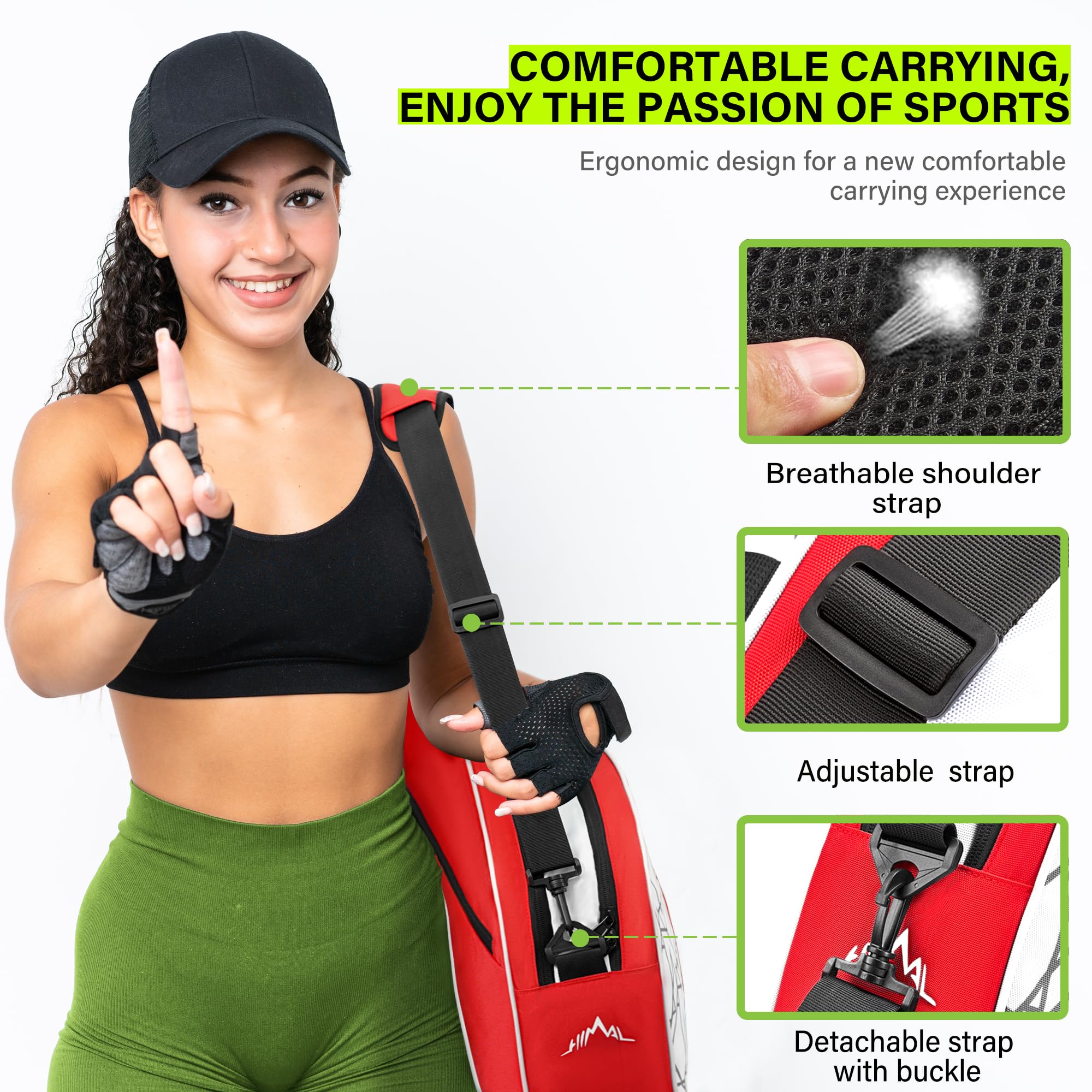 UNIHIMAL Tennis Bag for Men Women Holds 3 Rackets， Large Capacity Racquet Bags with Protective Pad, Removeable Shoulder Strap