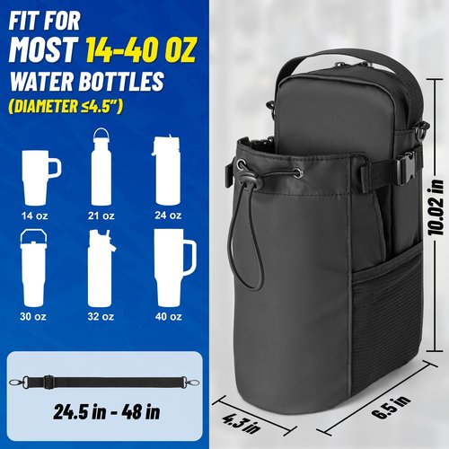 Hilhook Magnetic Gym Bag, 5 Built-in Strong Magnets Gym Water Bottle Carrier Bag with Pockets & Shoulder Strap Compatible with Owala Hydro Flask Stanley, Fits 14-40oz Bottles