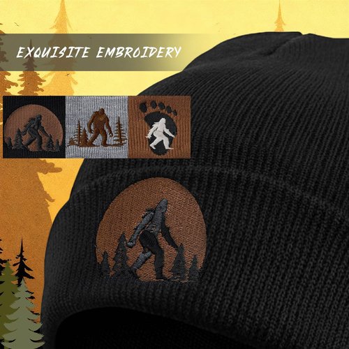 Berlune 3 Pcs Sasquatch Winter Beanie Hat Gifts for Men Winter Knit Cuffed Beanie for Men Women Warm Outdoor(Embroidered) Multicolor