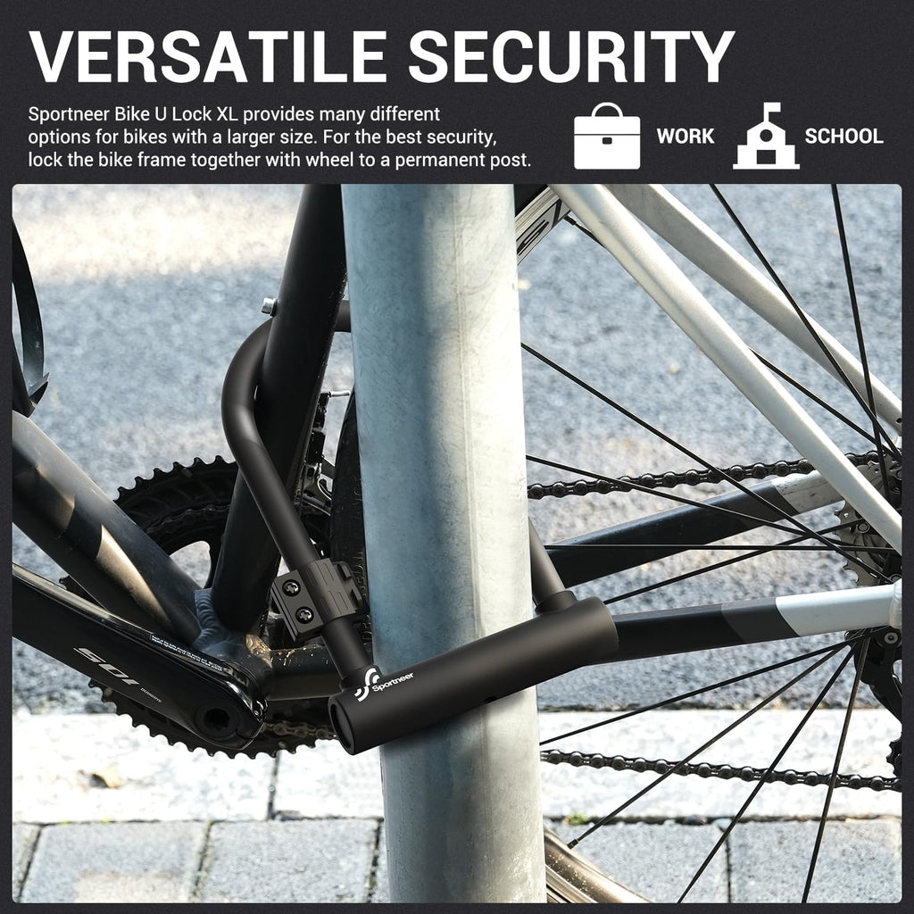 Sportneer Bike U Lock - Heavy Duty 18mm Shackle with 6ft Security Cable | Sturdy Mounting Bracket for All Bikes, 9.85''x6.3''