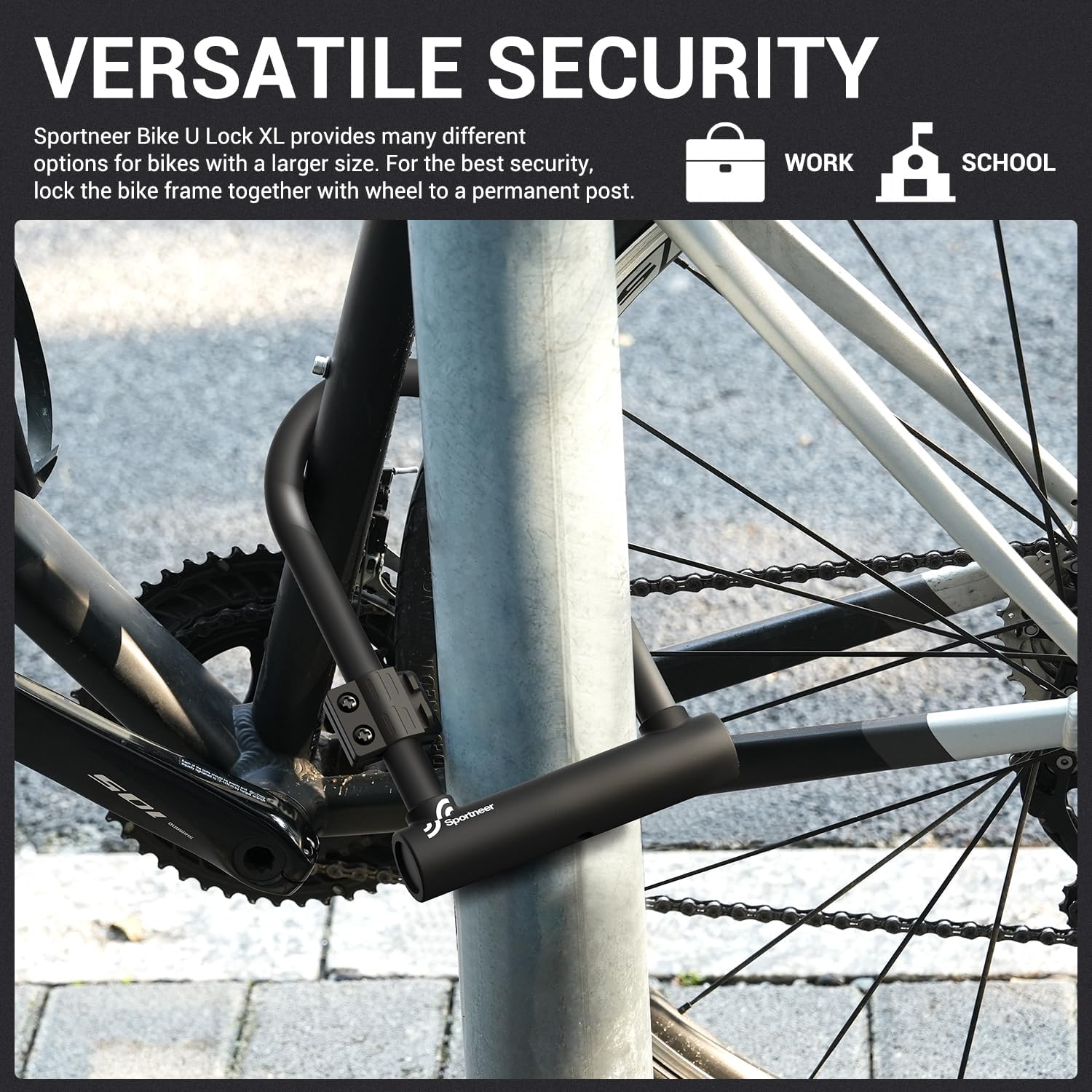 Sportneer Bike U Lock - Heavy Duty 18mm Shackle with 6ft Security Cable | Sturdy Mounting Bracket for All Bikes, 9.85''x6.3''