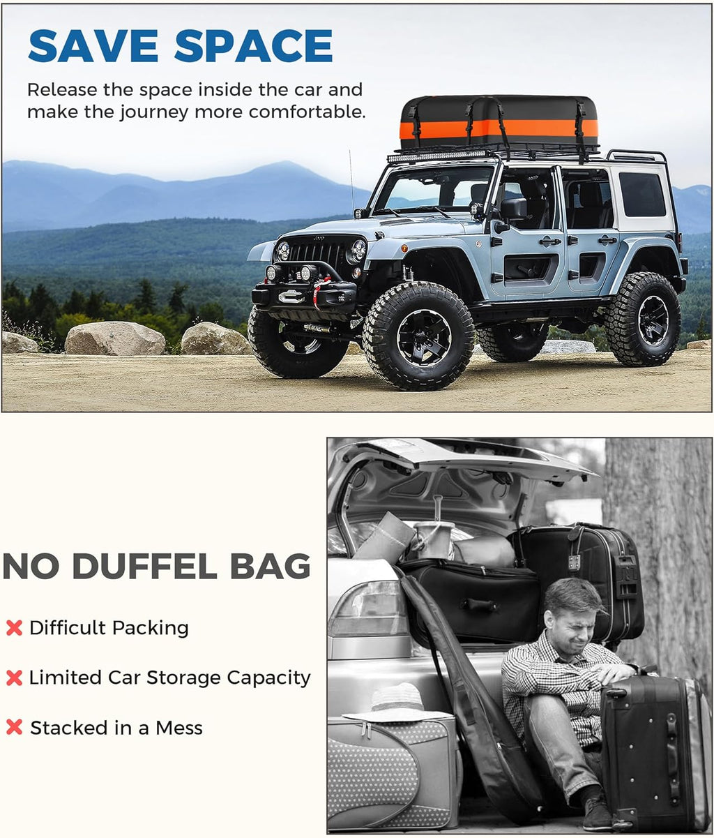 Skiennix 15 Cubic Feet Roof Rack - Soft-Shell Cargo Carrier with Anti-Slip Mat for All Vehicles